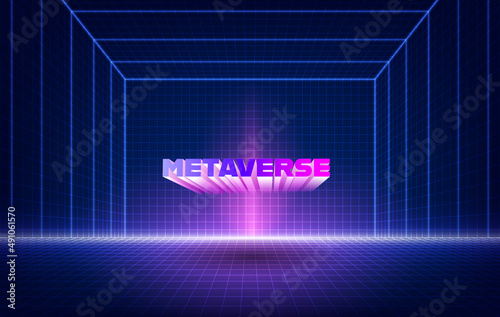 Abstract futuristic background. Metaverse  with the empty virtual room, cyber space. vector