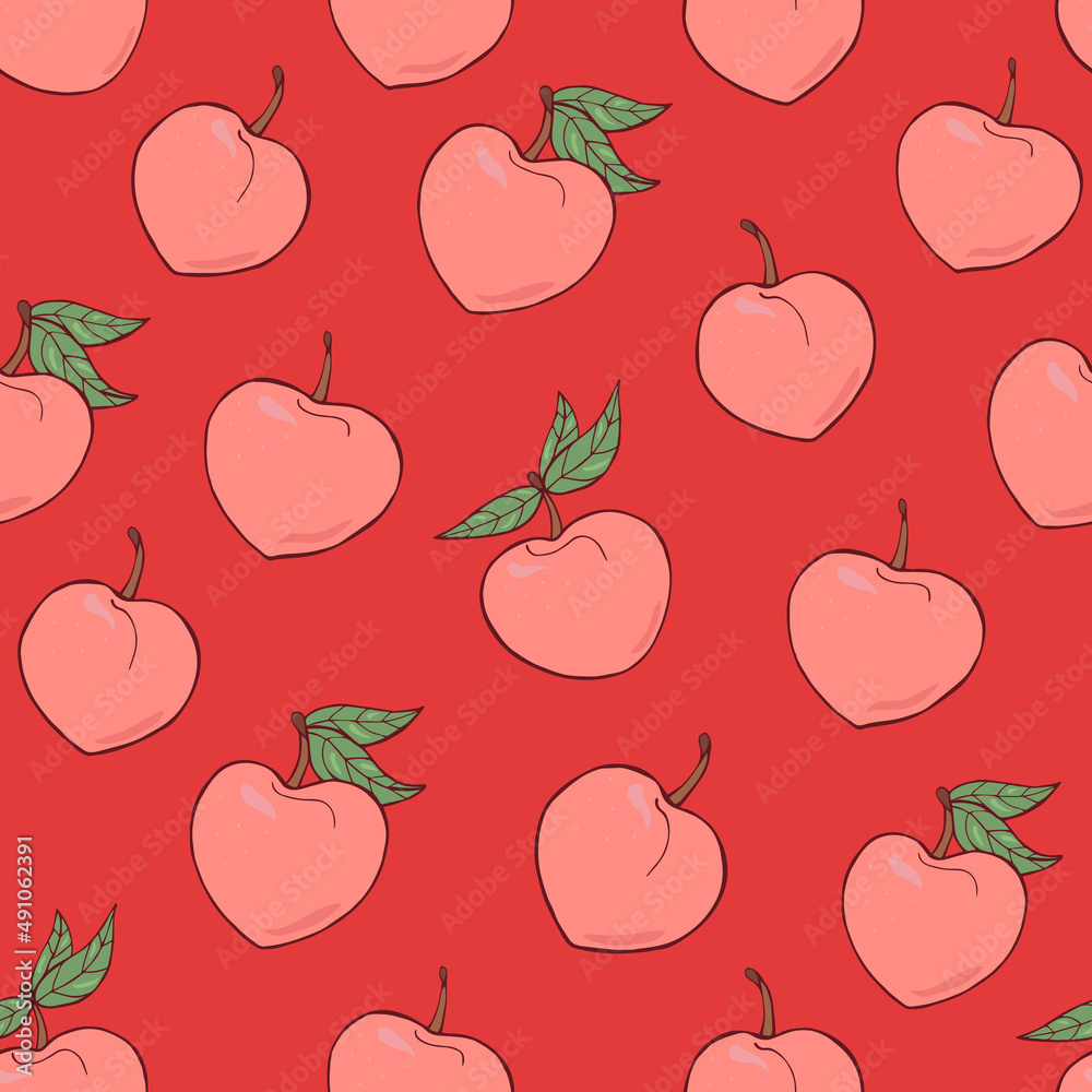 Seamless vector pattern of peaches. Decoration print for wrapping, wallpaper, fabric, textile. Seamless vector pattern of peaches. Decoration print for wrapping, wallpaper, fabric, textile.