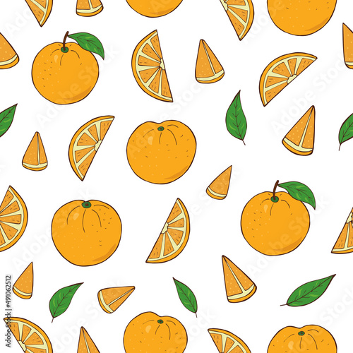 Seamless vector pattern of oranges fruits. Decoration print for wrapping, wallpaper, fabric, textile.