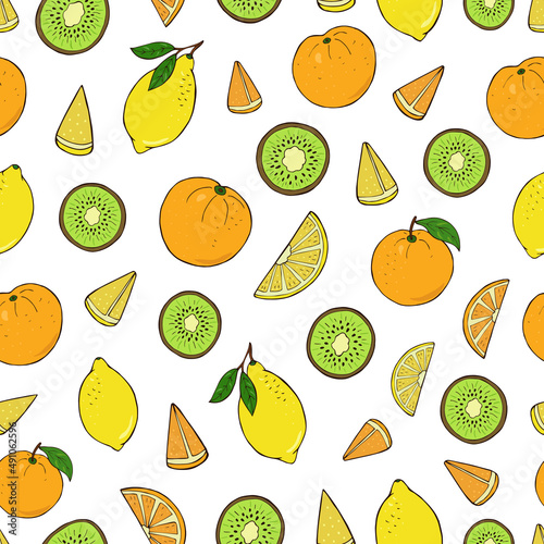 Seamless vector pattern of fruits.  Decoration print for wrapping, wallpaper, fabric, textile.