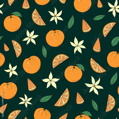 Seamless vector pattern of oranges fruits. Decoration print for wrapping, wallpaper, fabric, textile.