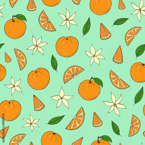 Seamless vector pattern of oranges fruits. Decoration print for wrapping, wallpaper, fabric, textile.