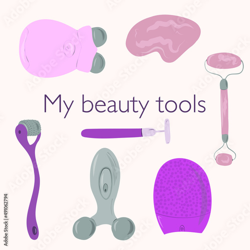 illustration of a set of tools beauty 