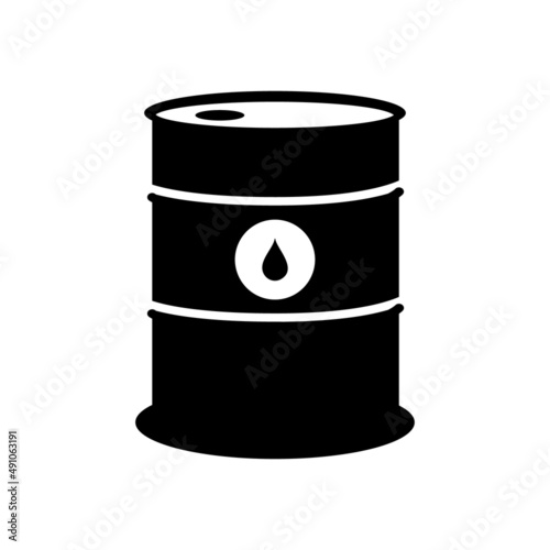 Oil barrel icon. Vector illustration of oil drum isolated on white background. Fossil fuel concept. Financial crisis on oil market. Black and white container.