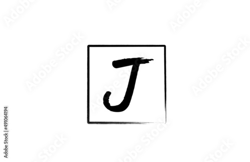 grunge J alphabet letter logo icon with square. Creative design template for business and company in white and black