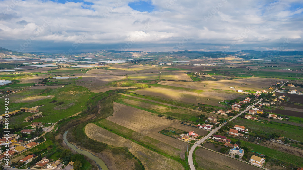 Aerial View of Gela Plain, Caltanissetta, Sicily, Italy, Europe