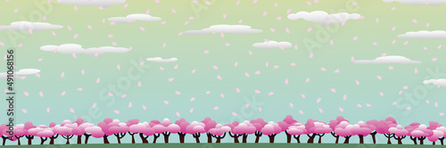 春の桜並木と舞う花びら 6C-6B