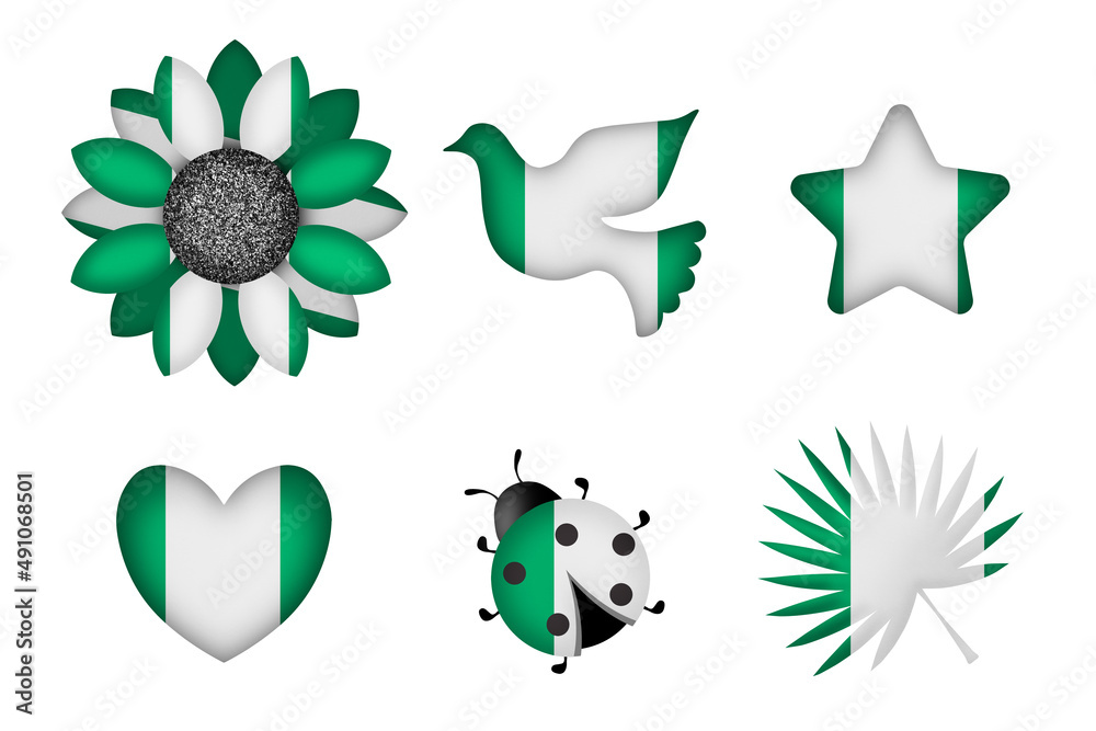 Obraz premium Peace symbols in colors of national flag. Concept clip art on white background. Nigeria