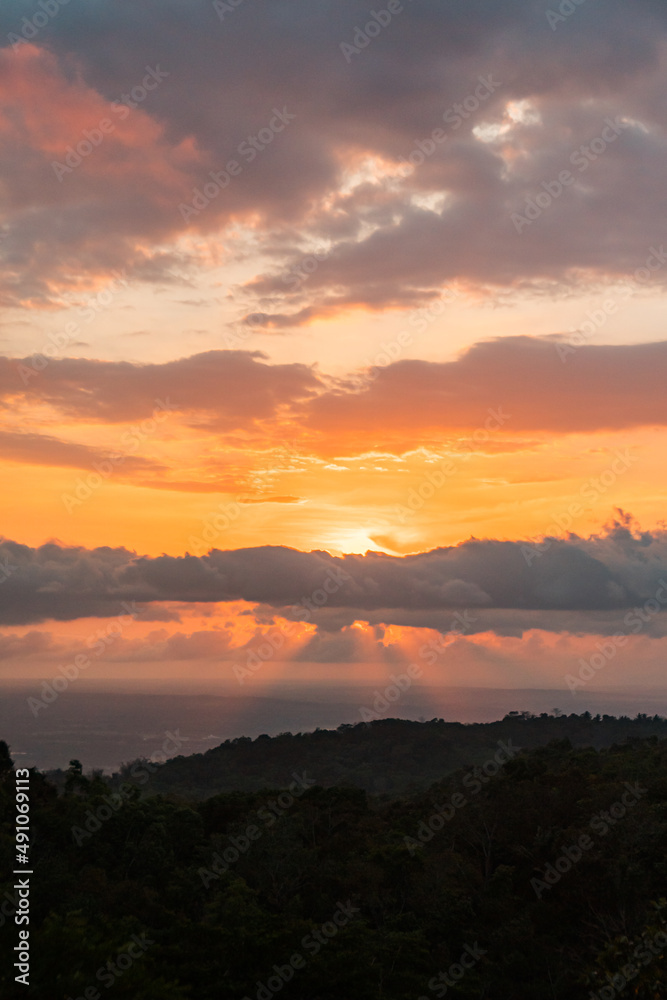 Golden sunset from the hilly area in yogyakarta, Indonesia is amazing