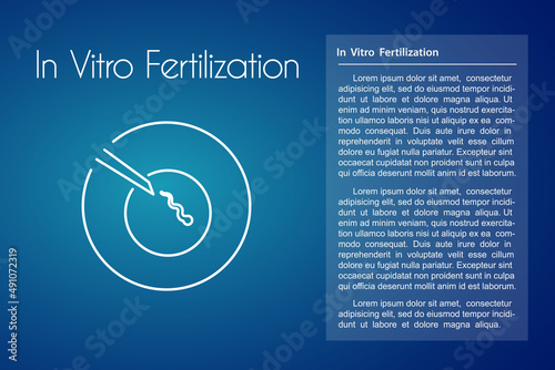 In Vitro Fertilization linear medical icon on blue background. Vector illustration of egg and spermatozoon in test tube. Logo template for human reproduction or artificial insemination