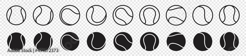 Tennis ball icon set isolated on transparent background. Tennis ball sport collection. Tennis ball icon in line style. Vector illustration.