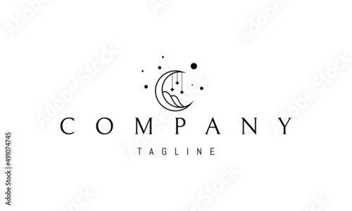 Vector logo on which an abstract image of a baby cradle in the form of a moon.