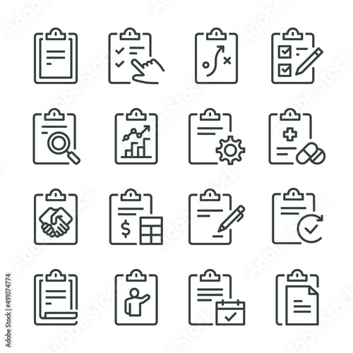 Document clipboard in line icons set