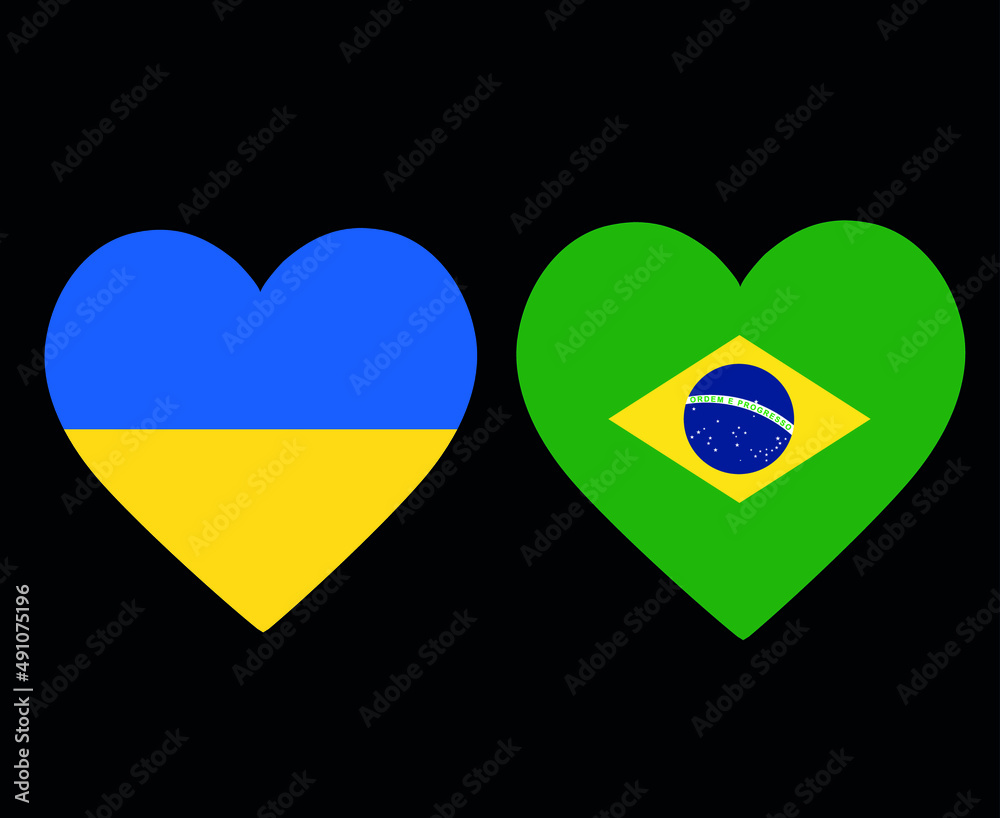Ukraine And Brazil Flags National Europe And American Latine Emblem Heart Icons Vector Illustration Abstract Design Element