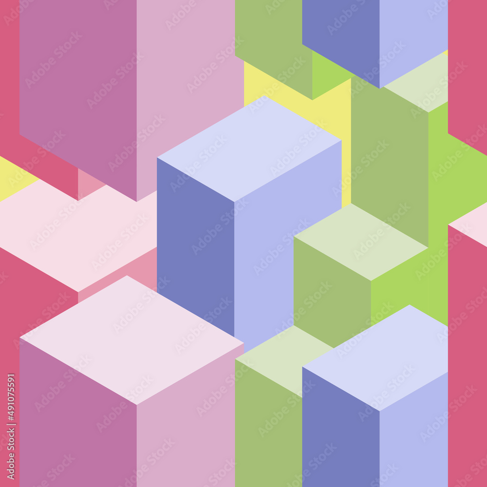 Seamless Creative Pattern: Color cube pattern floating on yellow background Seamless Creative Pattern: Color cube pattern floating on yellow background