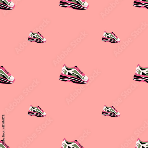 Sneakers seamless pattern. Background of clothing.