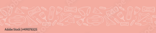 Women menstruation periods seamless pattern underpants, pads, tampons, menstrual cup