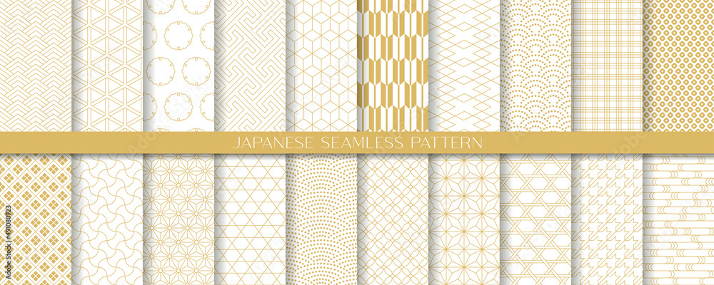 シンプルな和柄のシームレスパターンセット