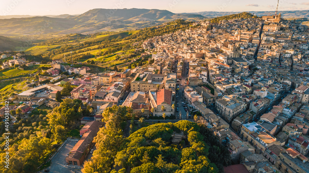 Aerial View of Caltagirone at Sunset, Catania, Sicily, Italy, Europe, World Heritage Site