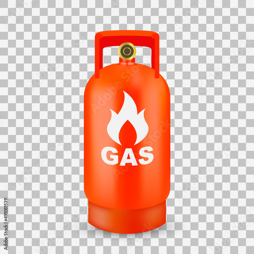 Gas cylinder container isolated on transparent background, realistic effect, vector illustration