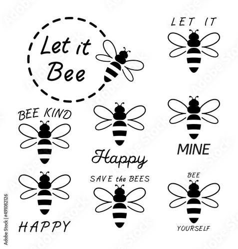 vector bee icons with text