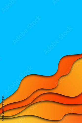 pomarańczowe fale 3D na niebieskim tle, abstrakcyjne tło
