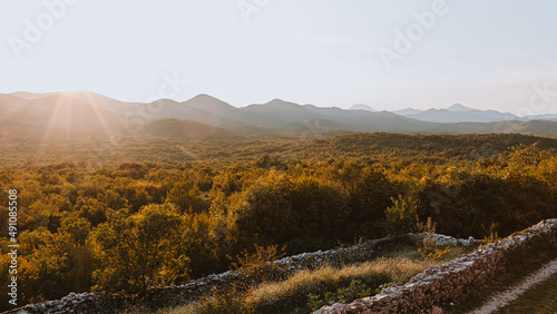 landscape, mountains, sunset, sundown, distance, nature, calming background, travel, outdoors, adventure,