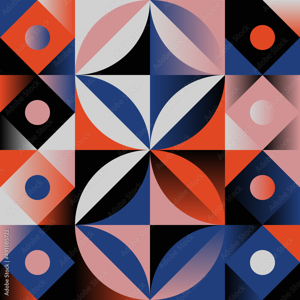 Modernism Aesthetics Inspired Vector Graphic Pattern Made With Abstract Geometric Shapes