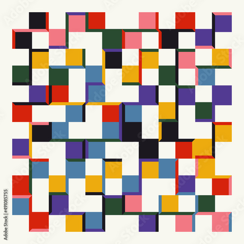 Fototapeta Naklejka Na Ścianę i Meble -  Bauhaus Inspired Graphic Pattern Artwork Made With Abstract Vector Geometric Shapes