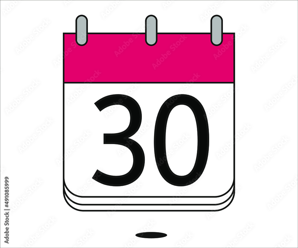 day 30 red calendar icon with white background day 30 red calendar icon with white background