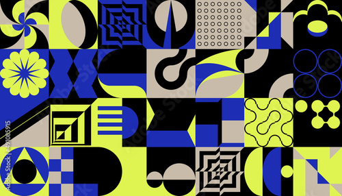 Brutalist Art Inspired Vector Pattern Graphics Made With Bold Abstract Geometric Shapes photo
