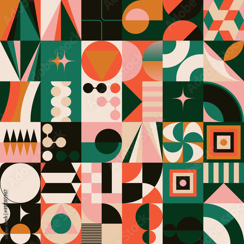 Mid-Century Inspired Graphic Pattern Art Made With Abstract Vector Geometric Shapes and Elements