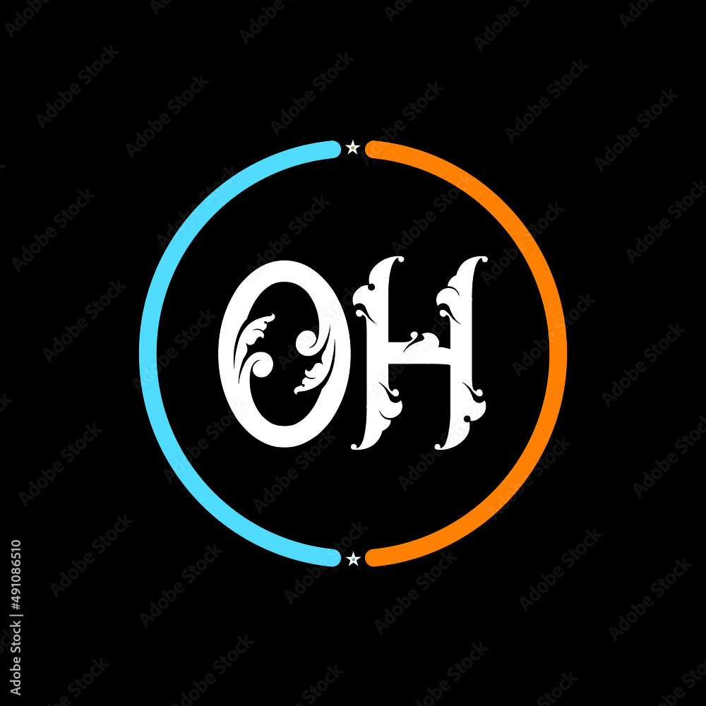 OH Letter Logo design. black background. OH Letter Logo design. black background.