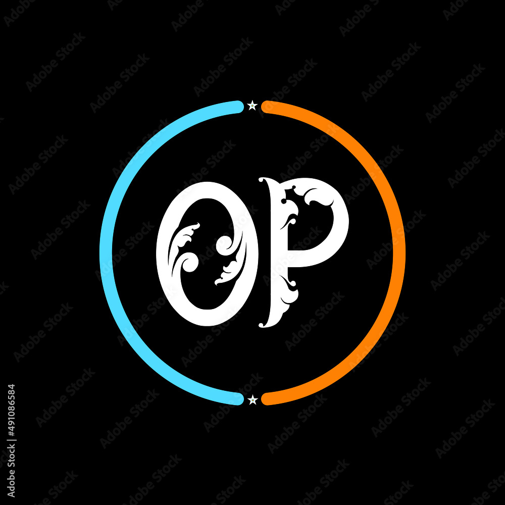 OP Letter Logo design. black background. OP Letter Logo design. black background.