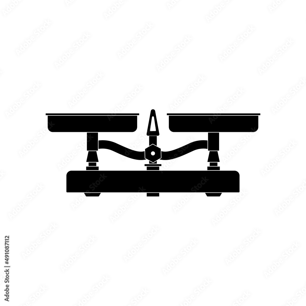 A scale icon for weighing various items on a white background. A scale icon for weighing various items on a white background.