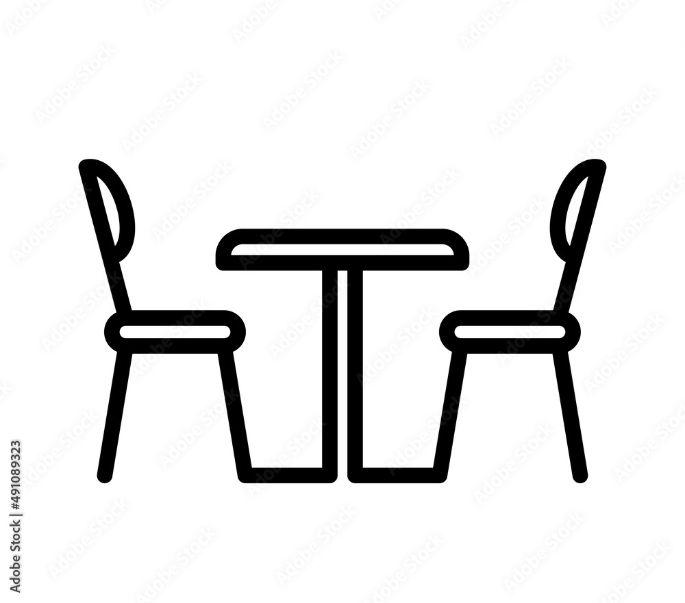 Dining table with chairs. Linear style icon Dining table with chairs. Linear style icon
