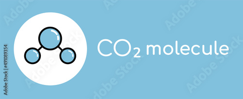 CO2 carbon gas molecule flat vector illustration. CO2 chemical element model icon. Carbon dioxide emission reduction, CO2 zero footprint, global warming, greenhouse effect concept.