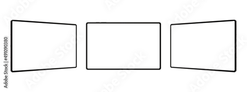 Tablet Computers Mockups with Blank Horizontal Screens, Front and Side View, Isolated on White Background. Vector Illustration