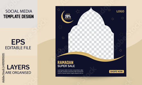 Ramadan sale social media post template banners ad. Facebook post. Instagram post, Editable vector illustration.