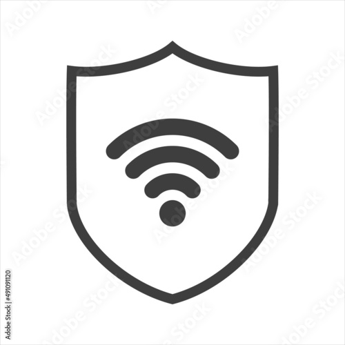 VPN - virtual private network icon. Simple shield with wi-fi symbol. Outline modern design element. Simple black flat vector sign with rounded corners.