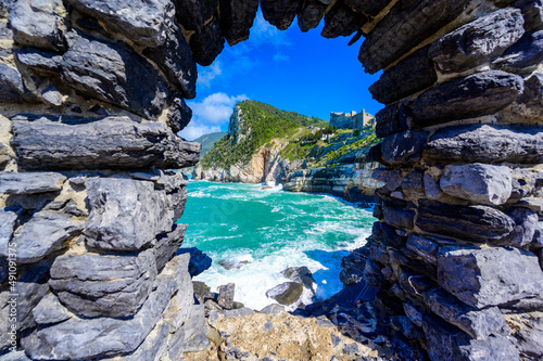 Print op canvas View from Grotta di Lord Byron to beautiful coast scenery - travel destination o