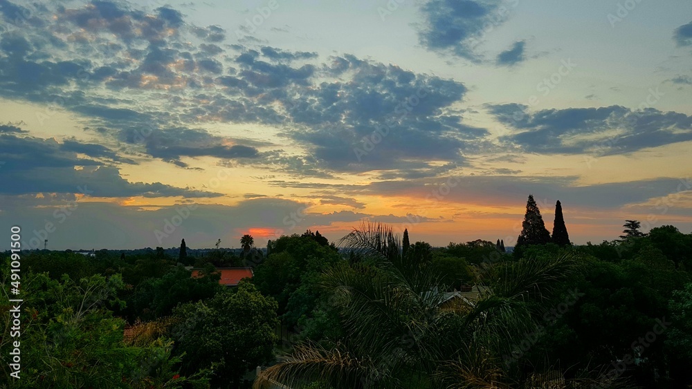 sunset over the church