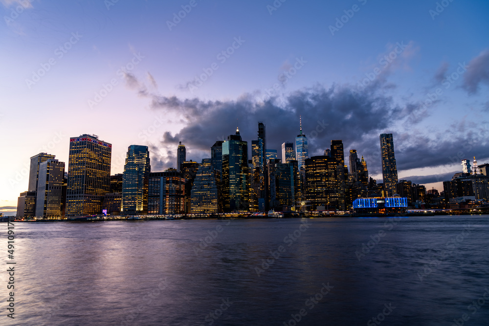 Downtown Manhattan skyline at dusk