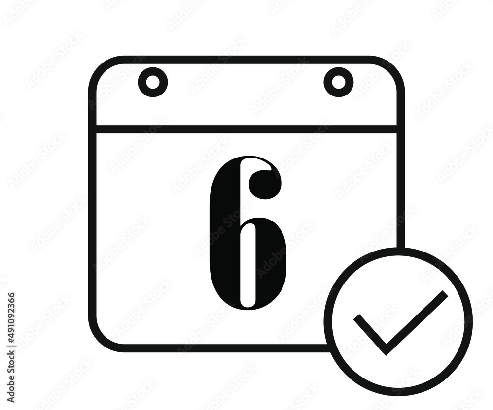 day 6 black and white calendar icon day 6 black and white calendar icon