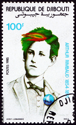 Postage stamp Djibouti 1985 Arthur Rimbaud, French poet