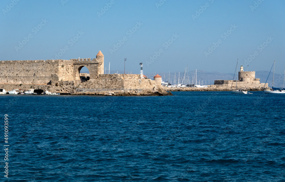 Fortifications wall in old part of Rhodes town