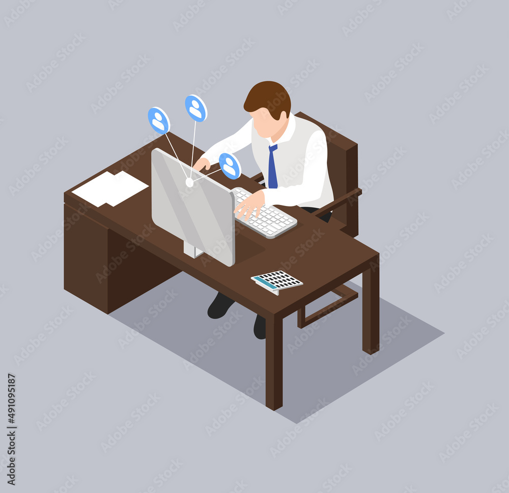 Workplace. Working on computer. Businessman looking at the laptop screen. Workplace. Working on computer. Businessman looking at the laptop screen.