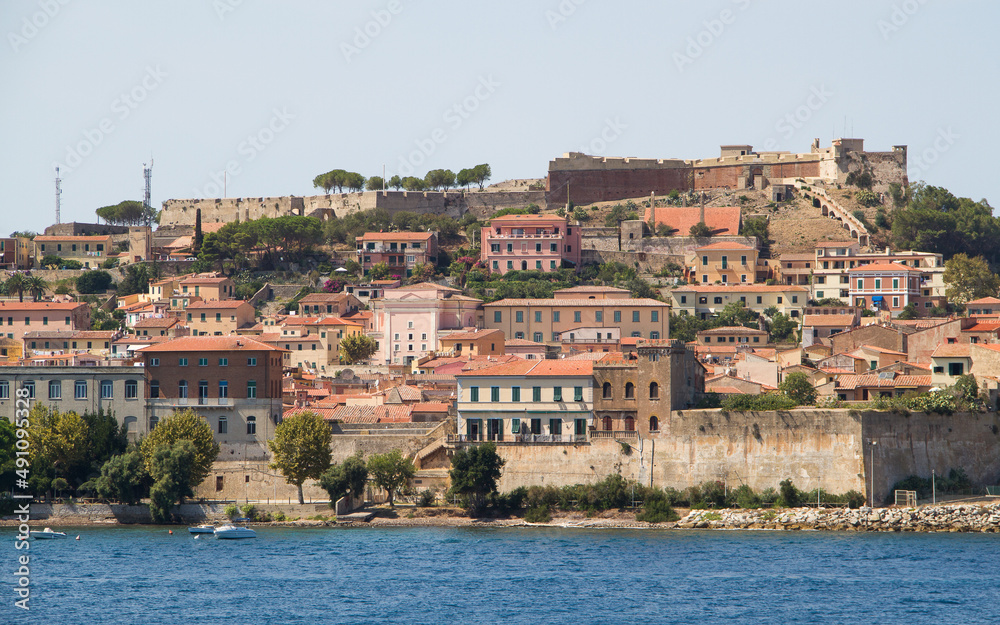 Seaside view of Portoferraio at the island of Elba in Italy