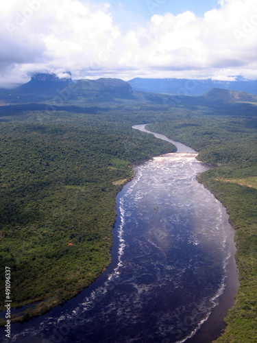 Aerial view of the Carrao River, a tributary of the Orinoco River in the Canaima National Park in Venezuela. photo
