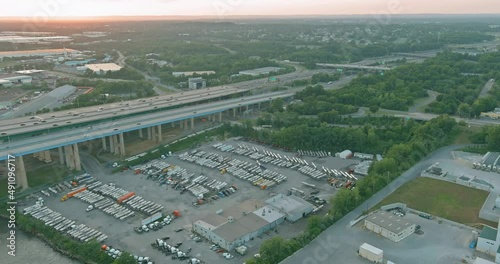 Panoramic top view automobile Alfred E. Driscoll Bridge across the Raritan River in the city of Woodbridge New Jersey USA photo